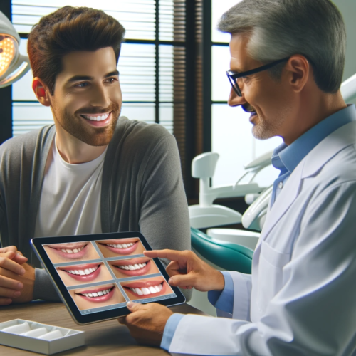  A patient consulting with a cosmetic dentist in San Diego, reviewing treatment options on a digital screen.
